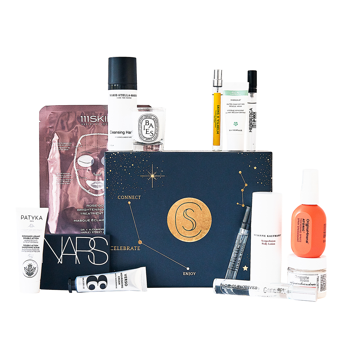 NSMBL Adventskalender 21 Skins Holiday Box en diptyque kaars t.w.v. €