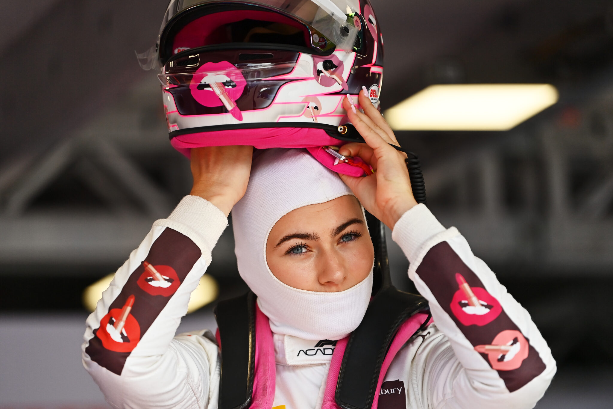 ZANDVOORT, NETHERLANDS - AUGUST 23: Lola Lovinfosse of France and Rodin Motorsport (3) prepares to drive in the garage during practice ahead of F1 Academy Round 4 at Circuit Zandvoort on August 23, 2024 in Zandvoort, Netherlands. (Photo by James Sutton - Formula 1/Formula 1 via Getty Images)